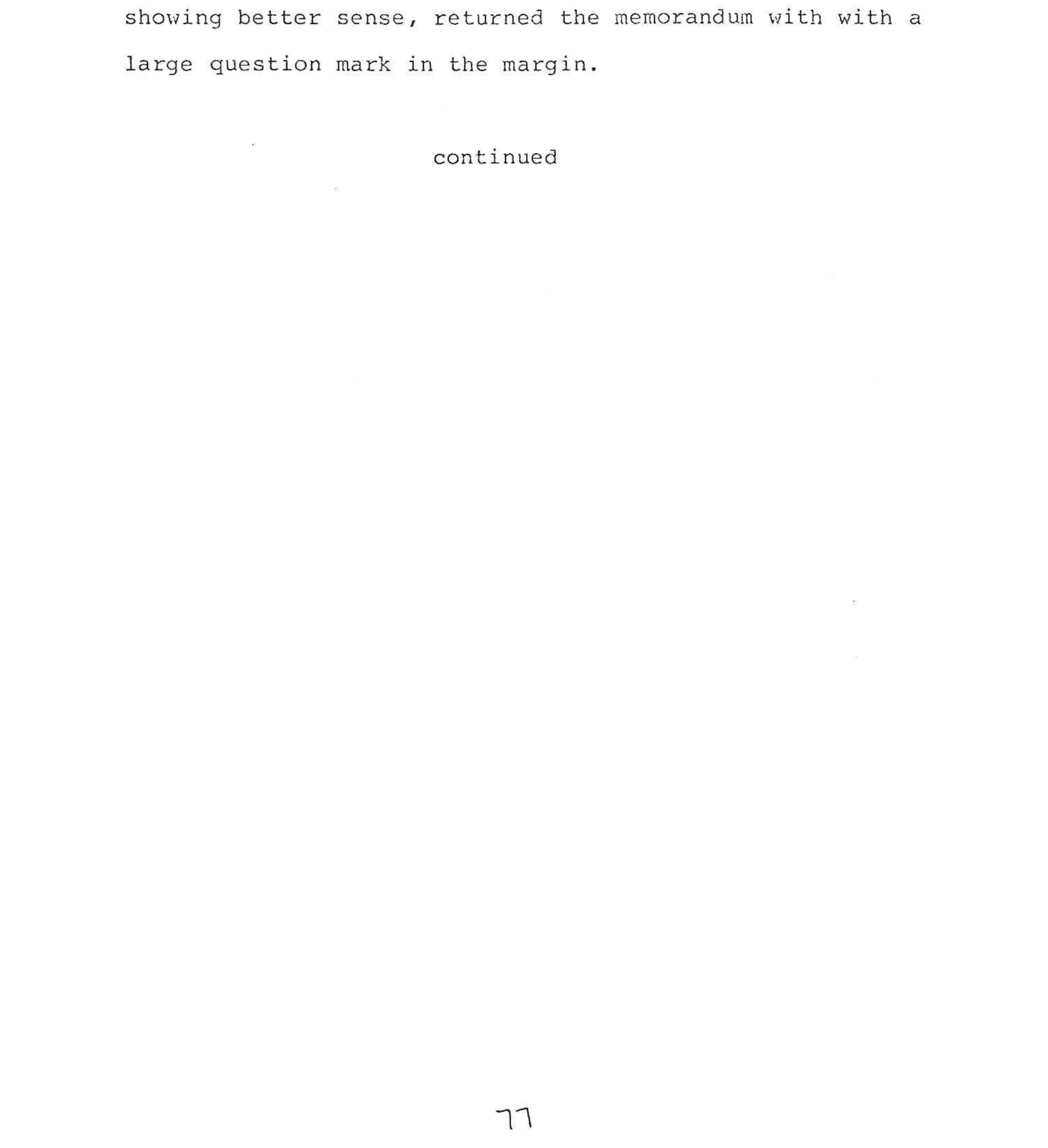 A short page ending in a centred continued. A production note from the typist, not part of the book, so it is dropped.