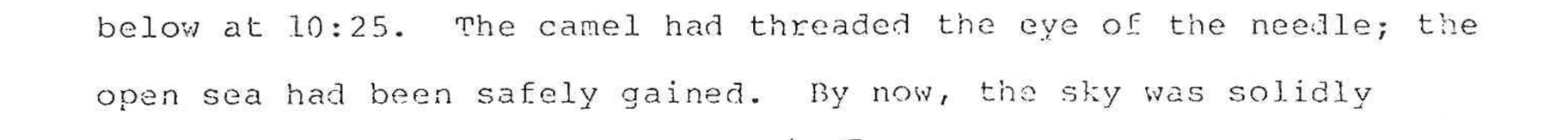 The sentence the sky was solidly overcast. runs across a page break  it ends here