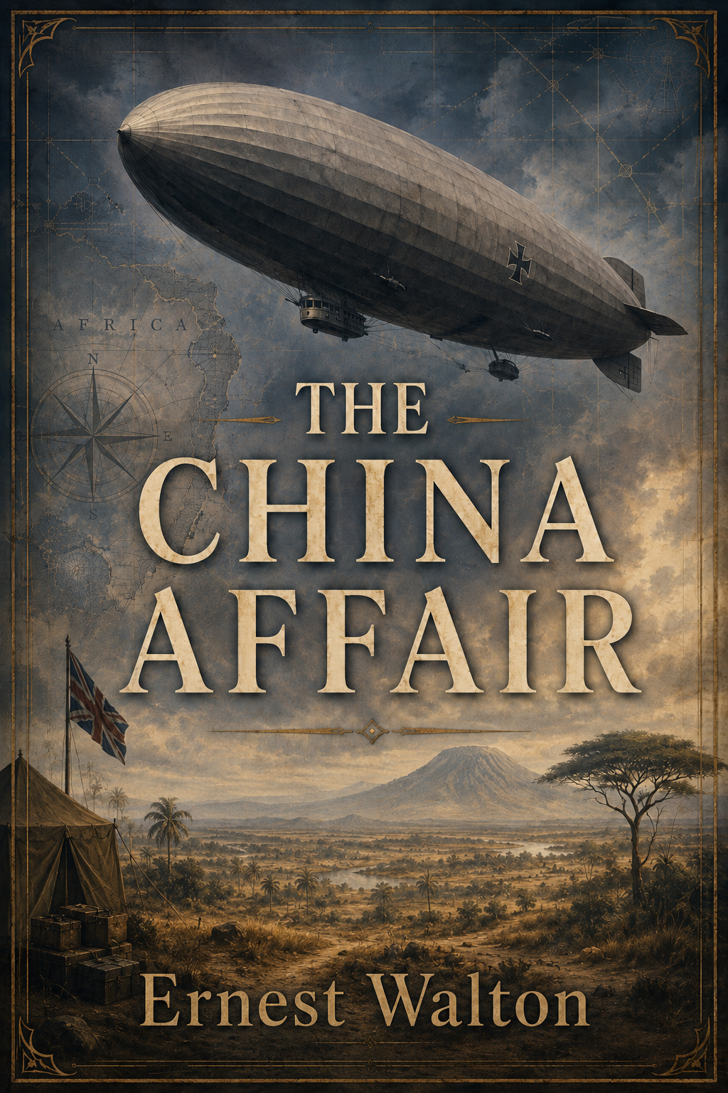 The China Affair book cover, showing the airship L 59 over East Africa